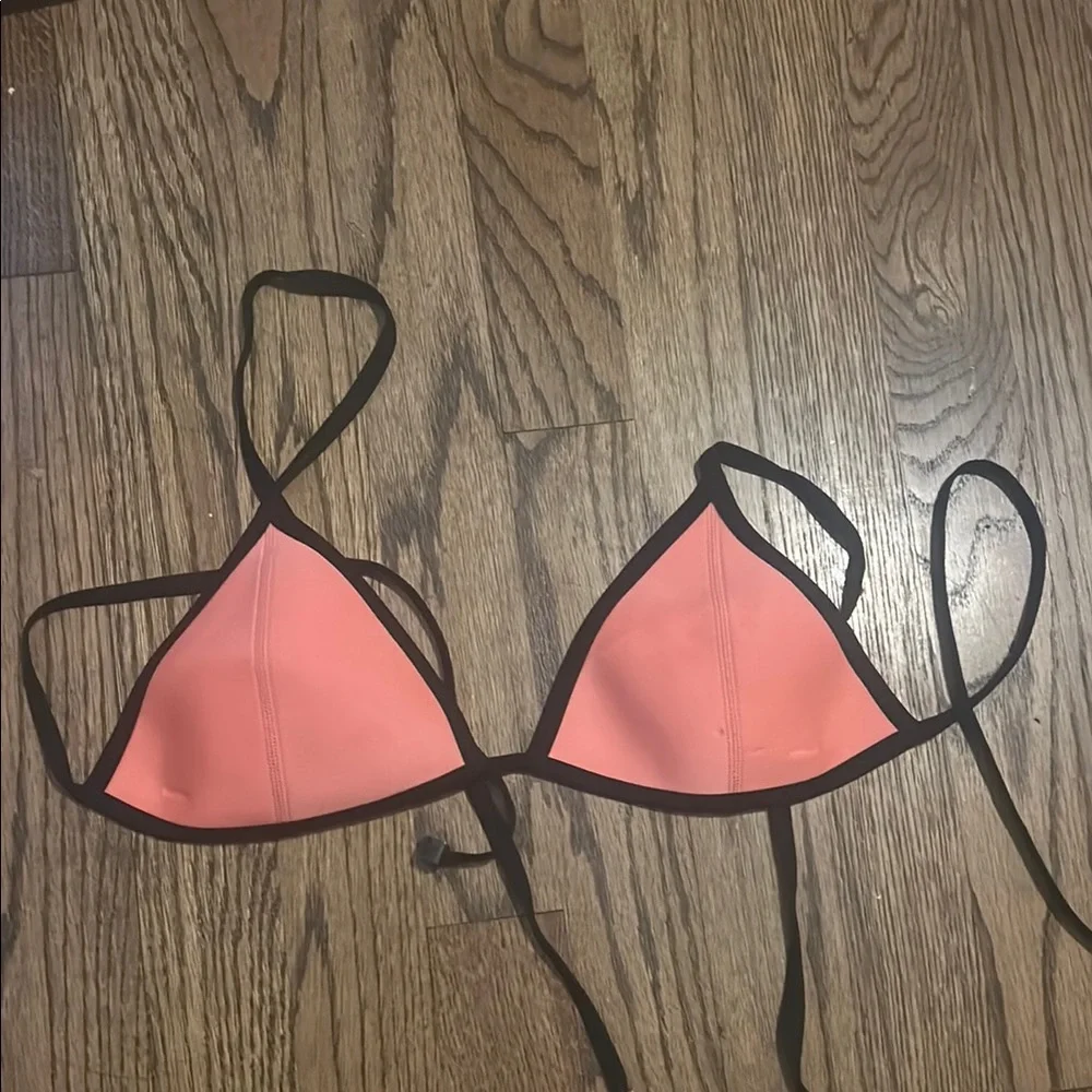 Triangl Swimwear Coral Pink and Black Bikini Top
